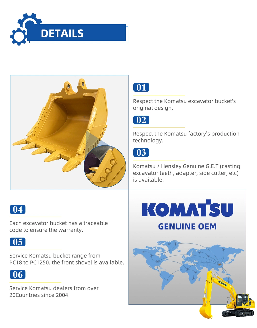 Heavy Duty Excavator Bucket Standard Rock Bucket with ISO Certified for Komatsu